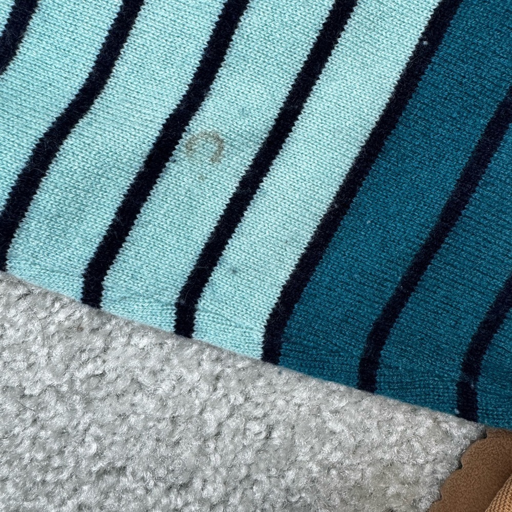 Talbots Striped 100%Cashmere Crewneck Sweater in White, Light Blue, Teal - Picture 4 of 5